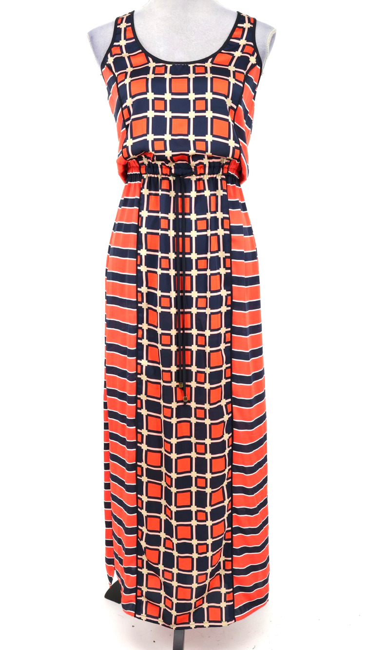 Michael Kors Dress Womens XS Blue Orange Geometric Maxi Drawstring Waist Beach